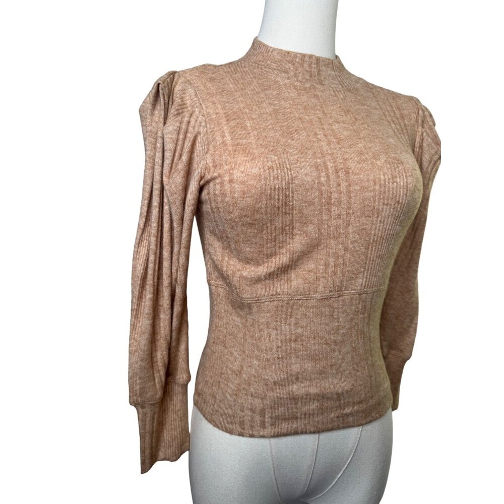 2/$30 NWT Band Of The Free XS Tan Ribbed Long Pleated Sleeve Sweater
